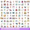 100 kindergarten icons set, cartoon style