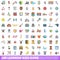 100 learning kids icons set, cartoon style