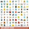 100 library icons set, flat style