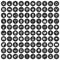 100 on-line seminar icons set black circle