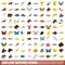 100 live nature icons set, flat style
