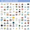 100 logistics icons set, flat style