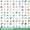 100 mains icons set, isometric 3d style