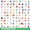 100 manners icons set, isometric 3d style