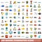 100 marine examination icons set, flat style