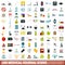 100 medical journal icons set, flat style