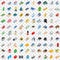 100 metropolis icons set, isometric 3d style