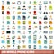 100 mobile phone icons set, flat style