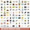 100 movie product icons set, flat style