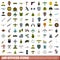 100 officer icons set, flat style