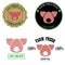 100% organic, certified, fresh farm, premium pork meat logos or labels set with pink pig head. Vector illustration