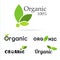 100% organic product logo set. Natural food labels. Fresh farm s