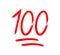 100 percent. 100 score. Emoji of one hundred. Icon of score points. emoticon of perfect number. Social badge, sign and sticker.