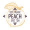 100 percent organic peach label with whole ripe juicy fruit for all natural food packaging design