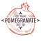100 percent organic pomegranate label with whole ripe thick peeled juicy fruit for all natural food packaging design
