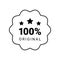 100 percent original product label sign. Round premium quality product guarantee logo with stars. Black wavy badge