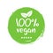 100 percent vegan logo vector icon. Vegetarian organic food label badge with leaf. Green natural vegan symbol