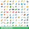 100 plane icons set, isometric 3d style