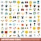 100 reclame icons set, flat style