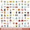 100 recreation craft icons set, flat style