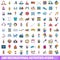 100 recreational activities icons set, cartoon style