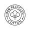 100% recycled cotton logo. Fabric made from reusable materials. Renewable material label or stamp.