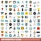 100 robotics icons set, flat style