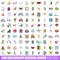 100 secondary school icons set, cartoon style