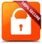 100% secure orange square button red ribbon in corner