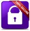 100% secure purple square button red ribbon in corner