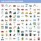 100 shipping icons set, flat style