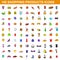 100 shopping products icons set, cartoon style