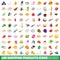 100 shopping products icons set, isometric style