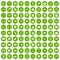 100 smartphone icons hexagon green