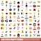 100 stag party icons set, flat style