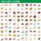 100 tasty icons set, cartoon style