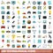 100 technological icons set, flat style