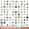 100 technology skill icons set, flat style