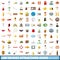 100 tourist attractions icons set, cartoon style