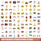 100 tourist attractions icons set, flat style