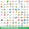 100 toys for kids icons set, isometric 3d style