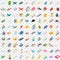 100 toys for kids icons set, isometric 3d style