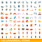 100 universal icons set, cartoon style