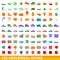 100 universal icons set, cartoon style