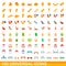 100 universal icons set, cartoon style