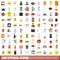 100 utensil icons set, flat style