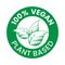 100% Vegan Plant Based Engraved Round Icon with Green Shaded Leaves