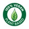 100% Vegan Plant Based Round Icon with an Engraved Green Leaf