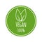 100% vegan vector logo. Round eco, green logo. Vegan food sign with leaves. Tag for cafe, restaurants, packagingdesign