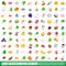 100 vegetarian icons set, isometric 3d style